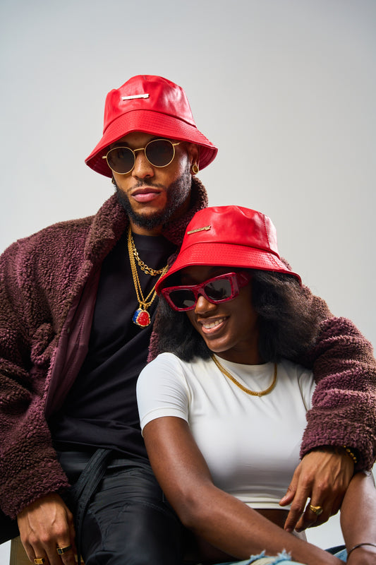 Red Premium Leather Bucket Hat